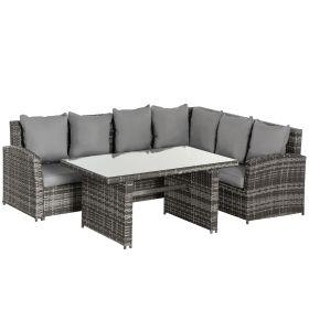 5-Seater PE Rattan Corner Dining Set Outdoor Garden Patio Sofa Table Furniture Set w/ Cushions Grey