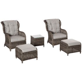 Deluxe Garden Rattan Furniture Sofa Chair & Stool Table Set Patio Wicker Weave Furniture Set Aluminium Frame Fully-assembly - Brown