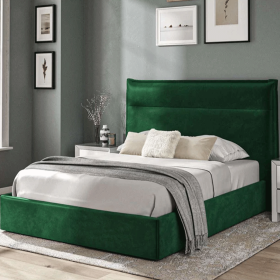 Velour Vista Ottoman Fabric 4ft6 Bedframe - Green