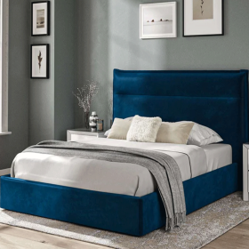 Velour Vista Ottoman Fabric 5ft Bedframe - Blue