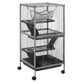 Small Animal Cage with Wheels Pet Home for Chinchillas, Ferrets, Kittens , Hammock, 4 Platforms and Removable Tray