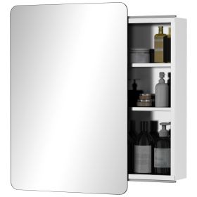 On-Wall Mounted Bathroom Storage Cabinet w/Sliding Mirror Door 3 Shelves Stainless Steel Frame 