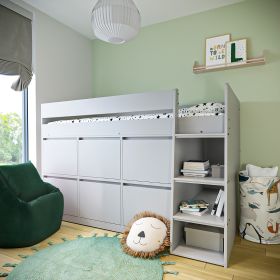 Light Grey Mid Sleeper Cabin Bed with 6 Storage Drawers