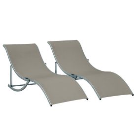Set of 2 S-shaped Foldable Lounge Chair Sun Lounger Reclining Outdoor Chair for Patio Beach Garden Light Grey