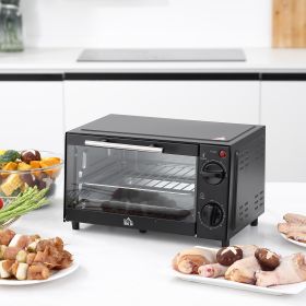 Convection Mini Oven, 9L Countertop Electric Grill, Toaster Oven with Adjustable Temperature, Timer, Baking Tray and Wire Rack, 750W