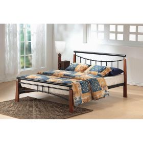 Elegance Redefined Corfe Metal Bed in Black and Dark Oak Finish - Double 4ft6