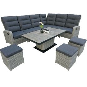 Aluminium Frame Rattan Garden Corner Lounge Or Dining Set with Footstool and Cushions - Brown