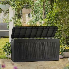 Rattan Effect Plastic Waterproof Garden Storage Box - Black