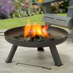 Steel Burner Brazier Round Garden Fire Pit Wood Charcoal - Black