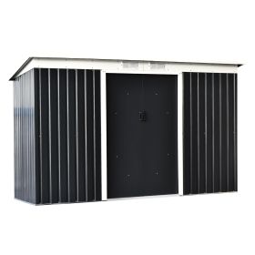 9 x 4 ft Metal Garden Storage Shed Patio Corrugated Steel Roofed Tool Box with Base, Kit Ventilation and Doors, Dark Grey