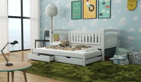 UNIVERSE Wooden 2 Drawers Storage Bed with Trundle and Foam Mattress - White