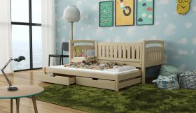 UNIVERSE Wooden 2 Drawers Storage Bed with Trundle and Foam Mattress - Pine