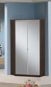 Gema 2 Door Mirrored Corner Wardrobe - Walnut and Black Gloss