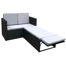 Patio Rattan Garden Sun Bed Sofa 2 Seater - Black