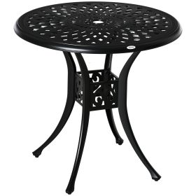 78cm Round Garden Dining Table Bistro Set with Parasol Hole Antique Cast Aluminium Outdoor Table, Black