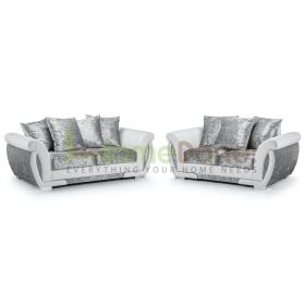 Geno Velvet 3 & 2 Seater Sofa - White/Silver