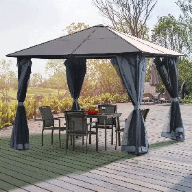3 x 3M Garden Aluminium Gazebo Hardtop Roof Canopy Marquee Party Tent Patio Outdoor Shelter with Mesh Curtains & Side Walls - Black