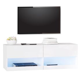 Wall Mount TV Stand with 20 Colors LED Lights, Remote Control, High Gloss Entertainment Center Media Console with Storage Compartments