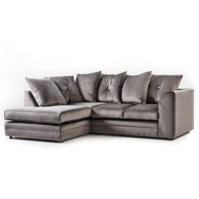 Sorretto Grey Velvet Fabric Corner Sofa - Right and Left Arm