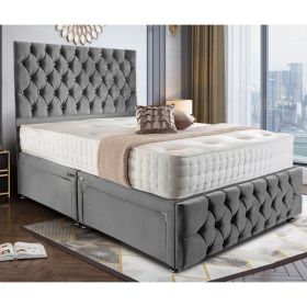 Nevada Divan Plush Velvet Bed - Grey in 5 Sizes