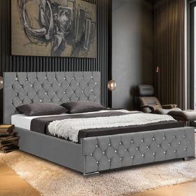 Prima Plush Velvet Bed - Grey in 5 Sizes