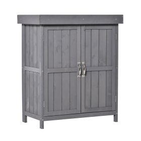 Wooden Garden Storage Shed Tool Cabinet Organiser with Shelves and Two Doors - Grey