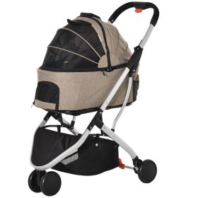 Detachable Pet Stroller Pushchair Foldable Dog Cat Travel Carriage 2-In-1 Design Carrying Bag Light Brown