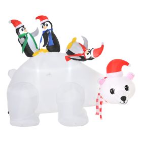 5ft Outdoor Christmas Inflatable with LED Light, Lighted Blowup Polar Bear with Three Penguins, Giant Yard Party Decoration for Garden Lawn