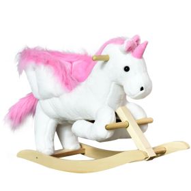 Unicorn Rocking Horse Kids Wooden Ride On Plush Toy with Music - Pink and White
