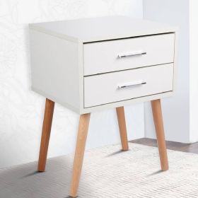 Solid Wooden 2 Drawers Bedside Tables - White