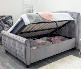 Hampton Grey Velvet Ottoman Bed - Double