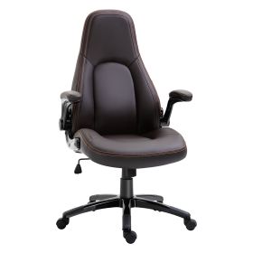 PU Leather Office Chair, Swivel Computer Desk Chair with Adjustable Height, Flip Up Armrests and Tilt Function, Dark Brown