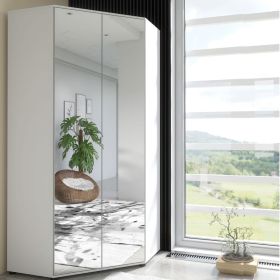 Viktoria Full Mirrored 2 Door Corner Wardrobe - White