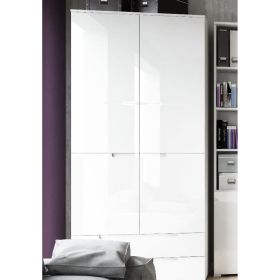 Viktoria High Gloss 2 Door Wardrobe with 2 Drawers - White