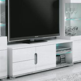 Edney High Gloss 2 Drawers TV Unit with Door and 2 Shelf - Grey Concrete with White