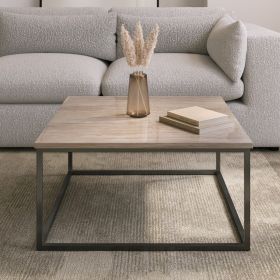 Solid Metal Frame Modern Design Square Beige Travertine Effect Coffee Table
