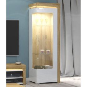 Carole White High Gloss Right Display Cabinet with Glass Door and LED Lights - Oak Effect