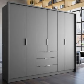 Stafford 255cm Large Wardrobe with 3 Drawers - Graphite