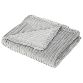 All Season Fluffy Warm Throw Blanket Striped Reversible Double Size - Grey