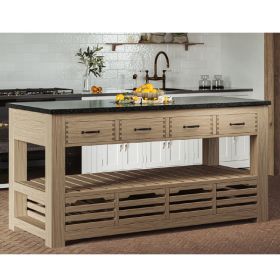 Premium Black Granite Top Kitchen Island with Exposed Dovetail Four Drawers