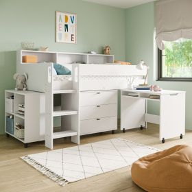 Kelly Mid Sleeper Cabin Bed with Desk and Storage - White