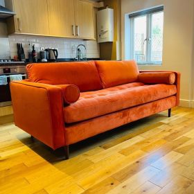 Lorraine Stuffed Back Cushions 3 Seater Velvet Sofa - Burnt Orange
