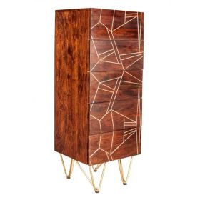 Georgina Abstract Style Gold Frame Tall Chest Of Drawers - Dark Walnut Finish
