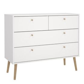 Lynzie Wooden Legs Chest with 2 Large and 2 Small Drawers - White