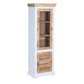 Deacon Solid Mango Wood Bookcase with Door and 3 Shelves - White and Natural Finish