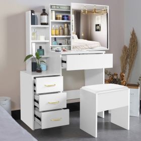 4 Drawers Dressing Table With Mirror and Stool Set - White