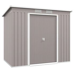 Outdoor Double Door Lean to Garden Tool Storage Shed with Foundation, Vents and Sloped Roof - Grey