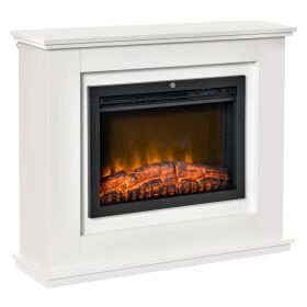 Freestanding Fireplace Heater 1kW/2kW Electric Fireplace with Remote Control, LED Flame Effect - White