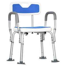 EVA Padded Shower Chair for Disabled Elderly with Back and Arms, 4 Suction Foot Pads - Blue