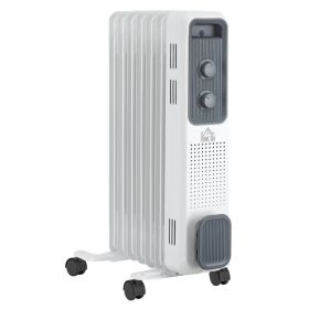 Seven Fin Portable Oil Filled Radiator Heater with Three Heat Settings - White